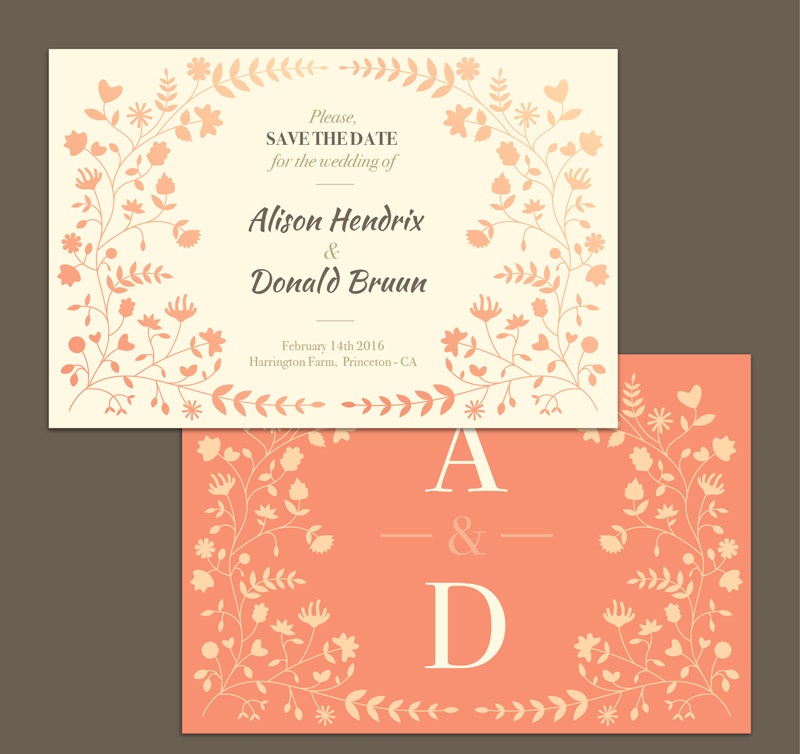 Fl Decoration Vector Wedding Invitation Card Front And Back Fl Decoration Vector Wedding Invitation Card Front And Back